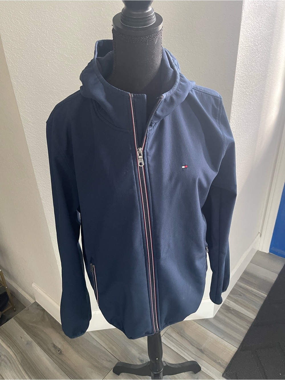 Tommy Hilfiger Navy Hooded Puffer Jacket with Trim